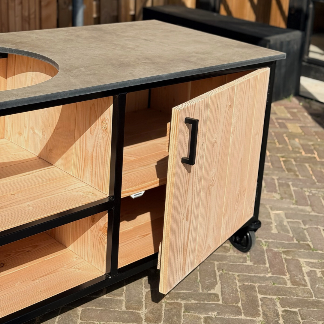 Buitenkeuken Douglas en staal met opbergkast en Taupe HPL werkblad - Lengte 150 cm - Afbeelding 3